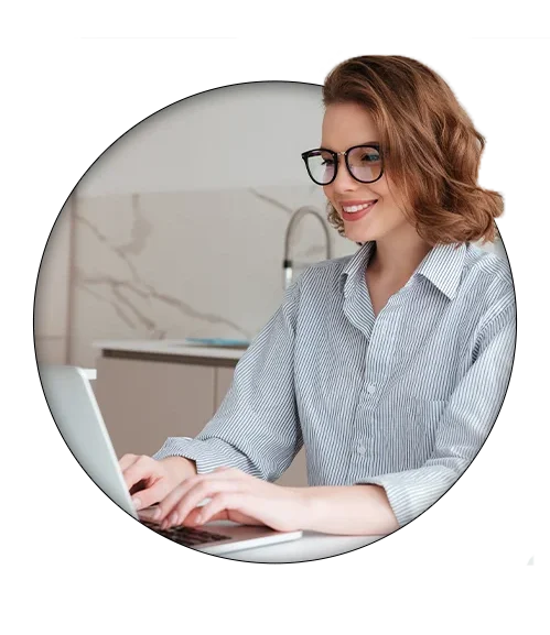 business woman work in a notebook and smiling